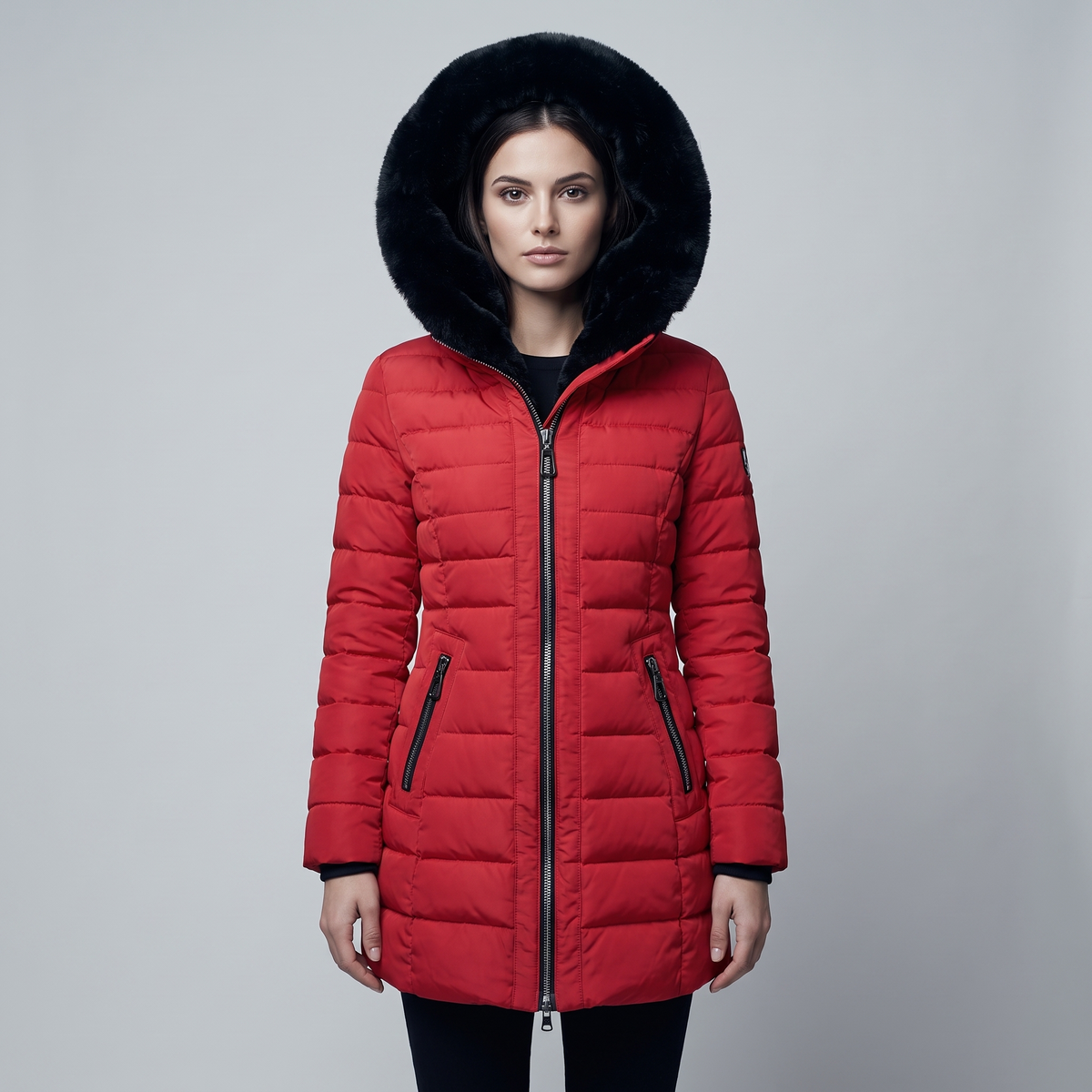 Puffer Jacket Women Long Hooded Faux Fur Winter