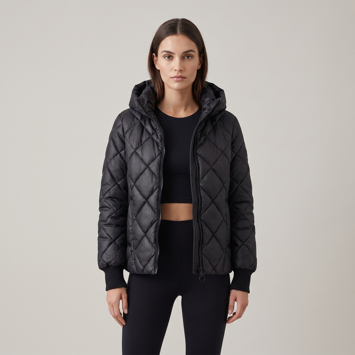 Puffer Jacket Women Diamond Quilted Hooded Oversize
