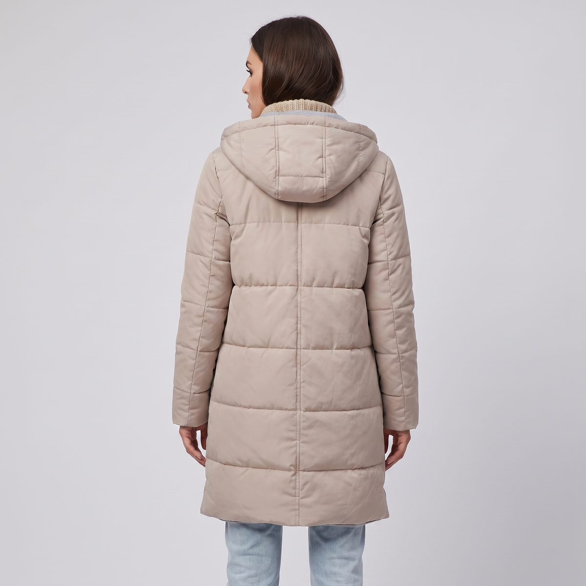 Puffer Jacket Women Quilted Hooded Adjustable Waist