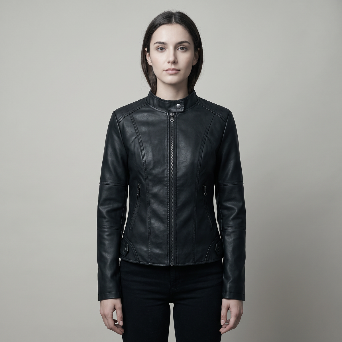 Oversized Women’s Leather Jacket with Buttons