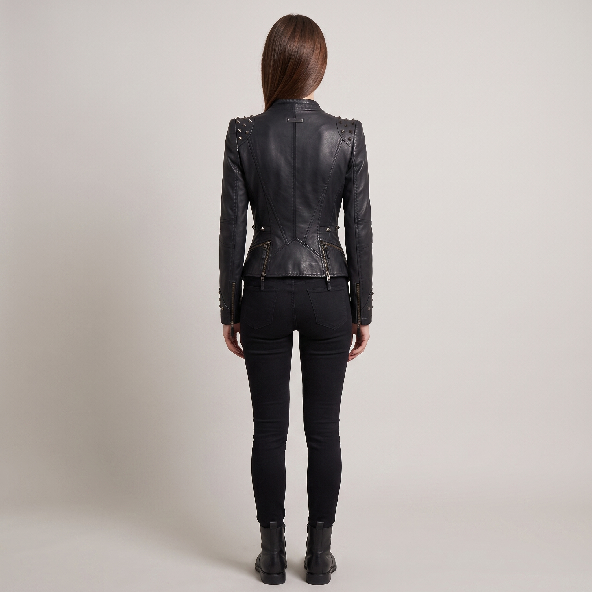 Women’s Black Studded Peplum Leather Jacket