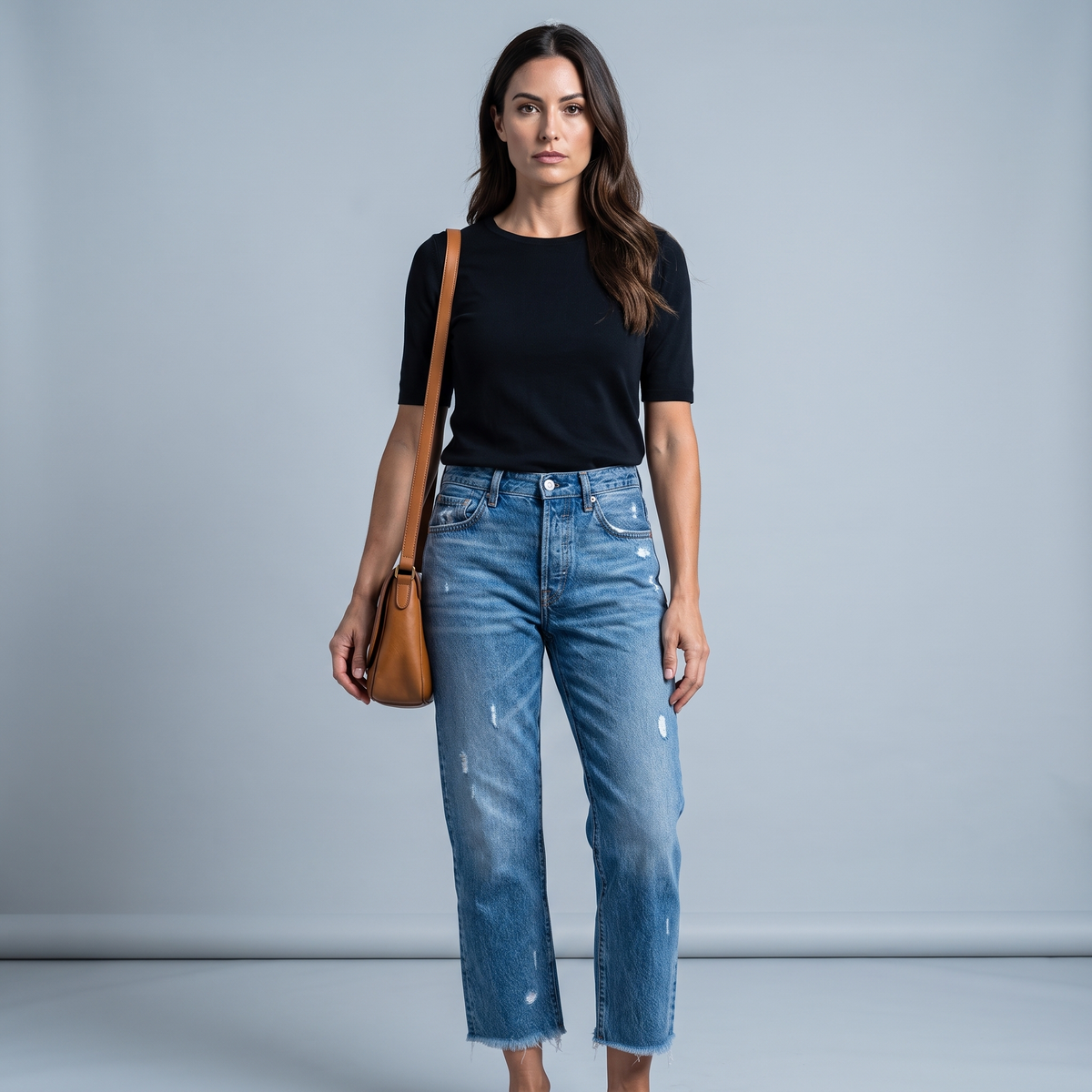 Baggy Jeans Women High Waist Washed Denim Frayed Hem
