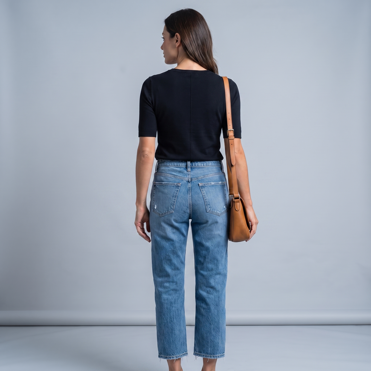 Baggy Jeans Women High Waist Washed Denim Frayed Hem