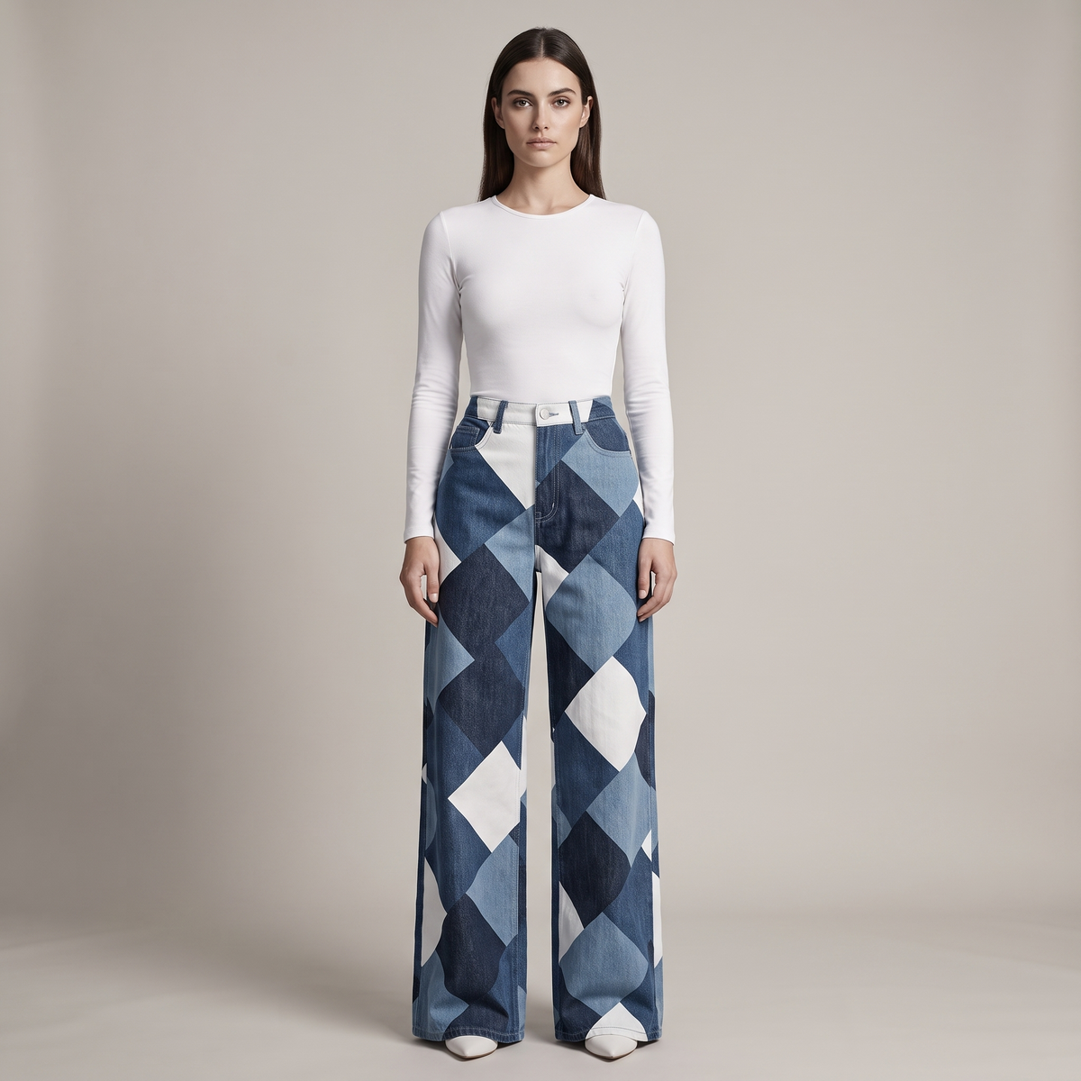 Baggy Jeans Women High Waist Wide Leg Color Block Denim