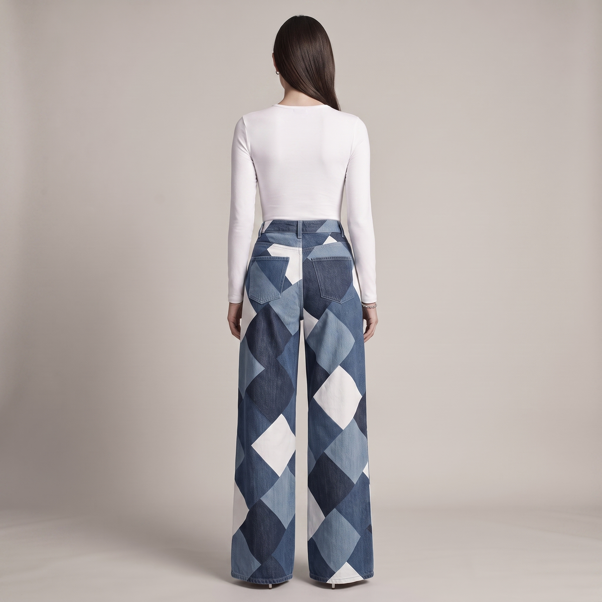 Baggy Jeans Women High Waist Wide Leg Color Block Denim