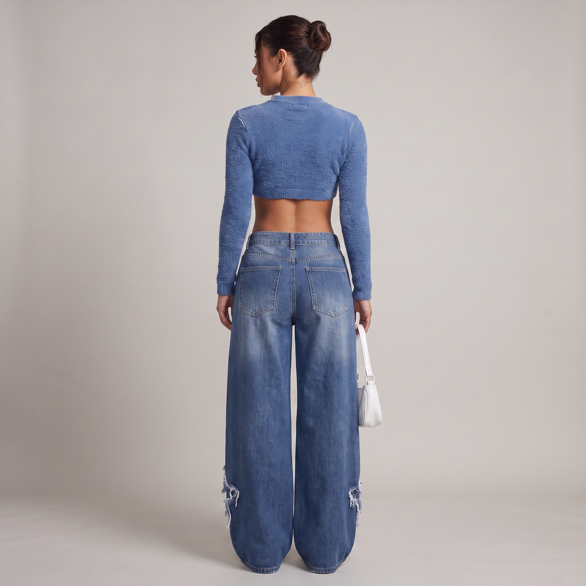 Baggy Jeans Women High Waist Wide Leg Frayed Denim