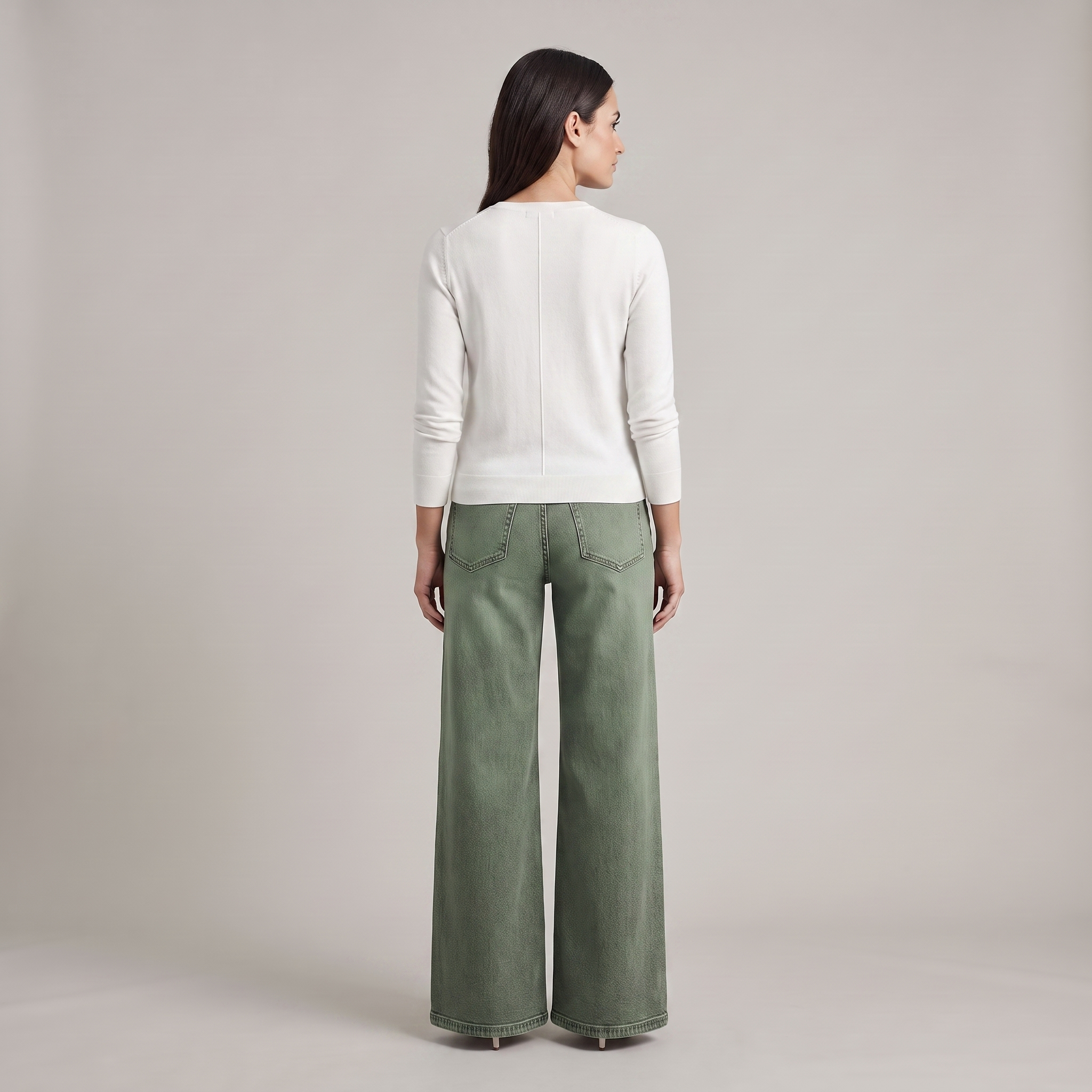 Flare Jeans Women High Waist Wide Leg Military Green