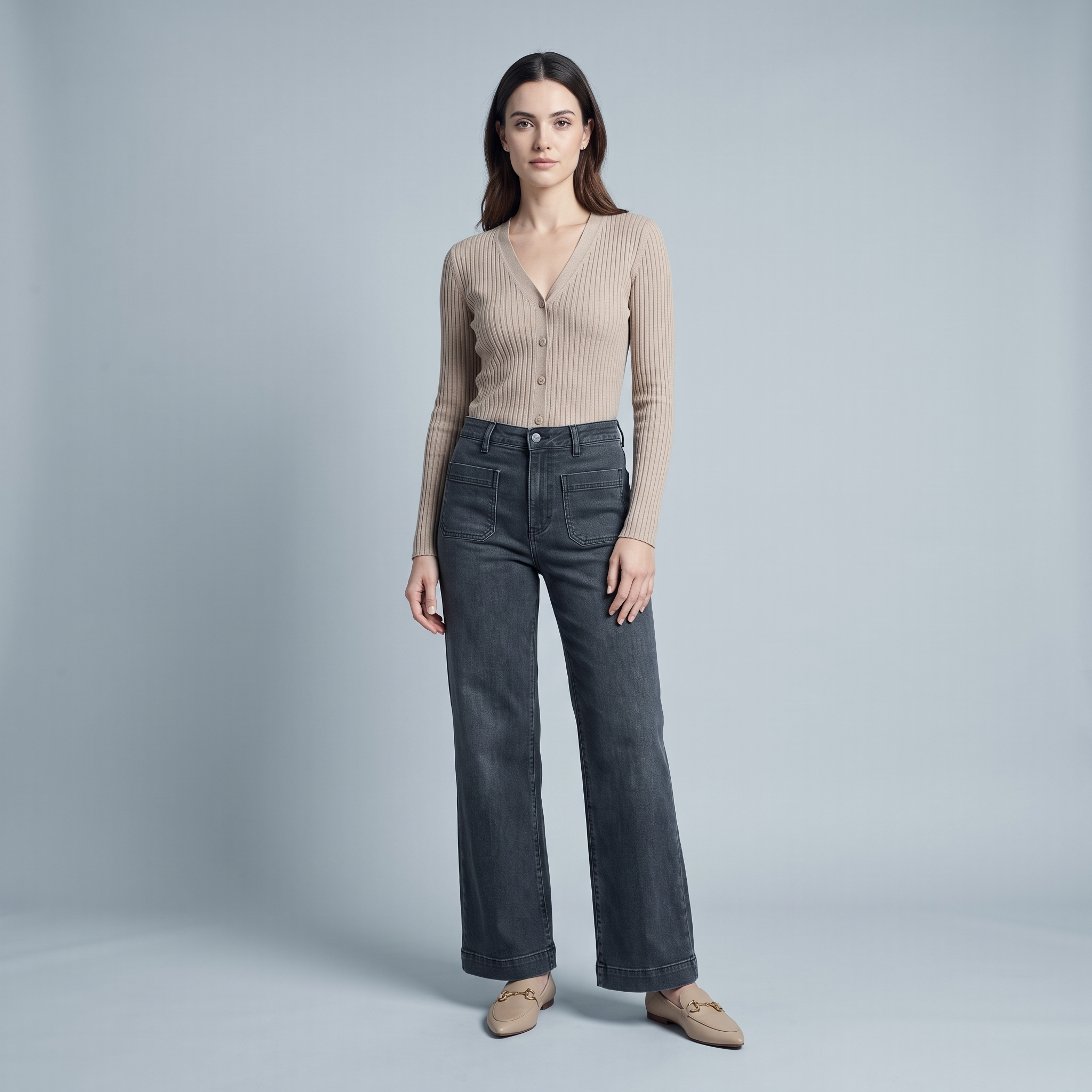 Baggy Jeans Women High Waist Wide Leg Patch Pockets