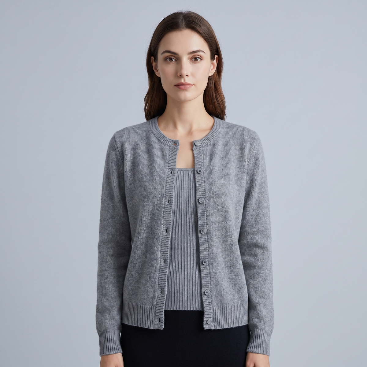 Women's Lightweight Knit Cardigan with Buttons and a Round Neckline