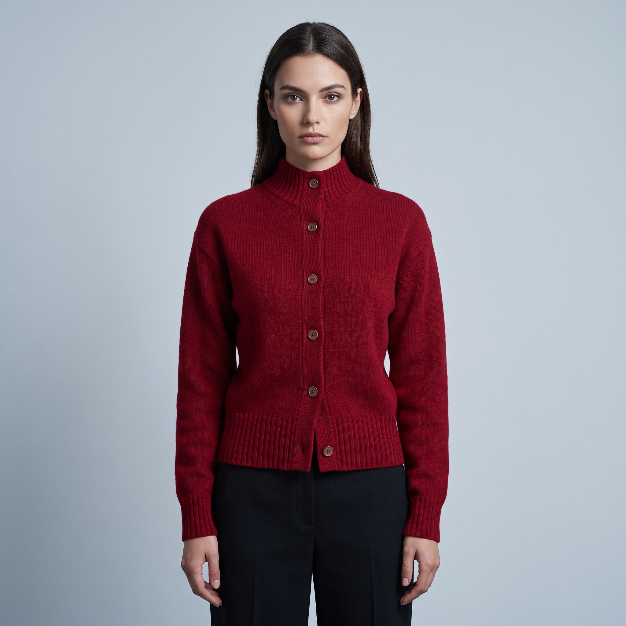 Women's High-Neck Cardigan with Buttons, Slim Fit