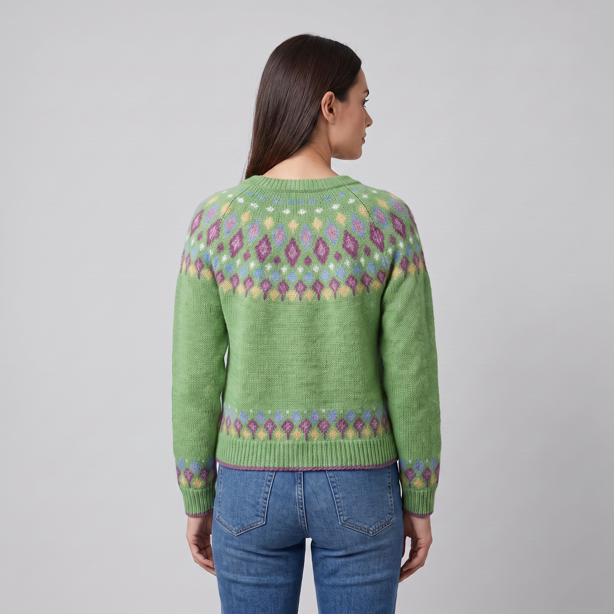 Women's Cardigan with Nordic Pattern, Buttons, and V-Neck