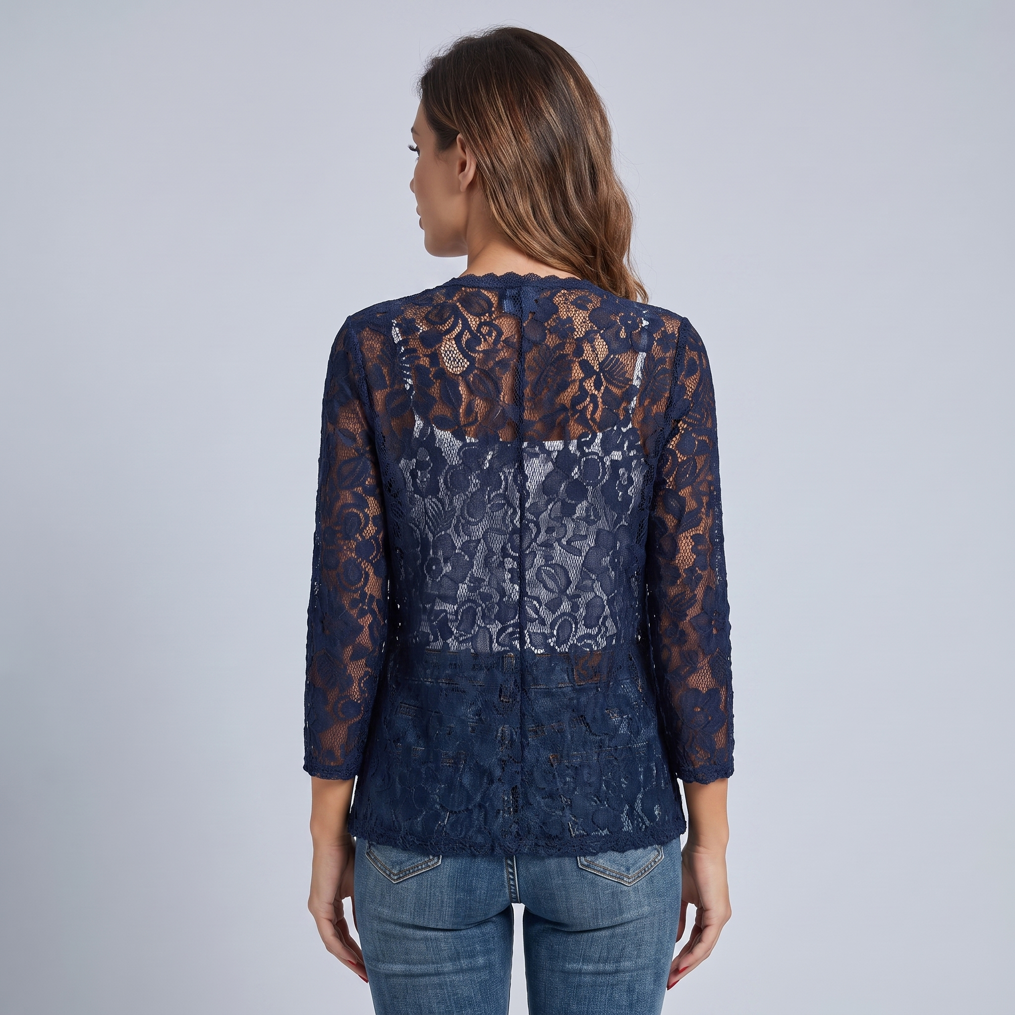 Cardigan Donna Traforato Floreale con Apertura Frontale