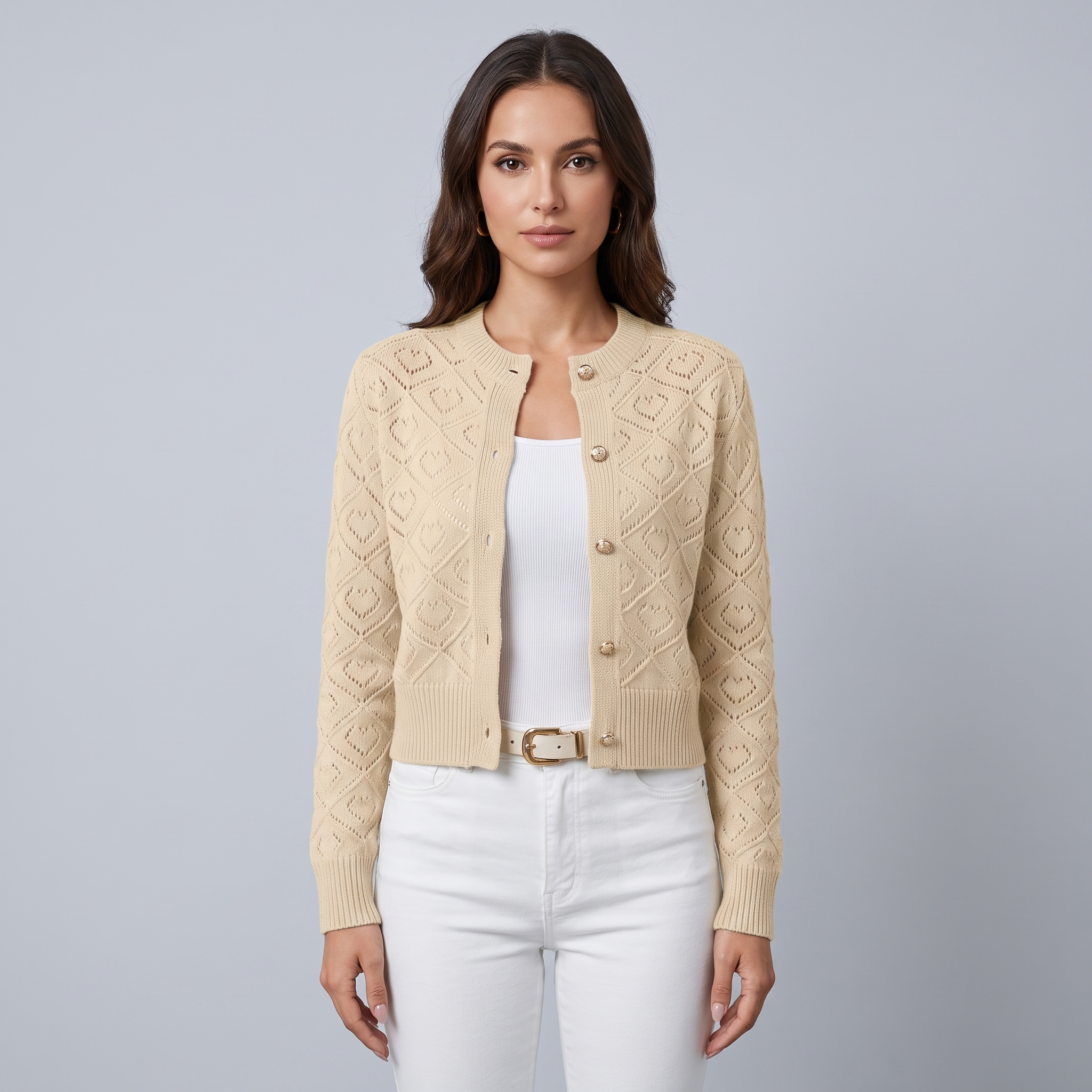 Women's Short Quilted Cardigan with Buttons