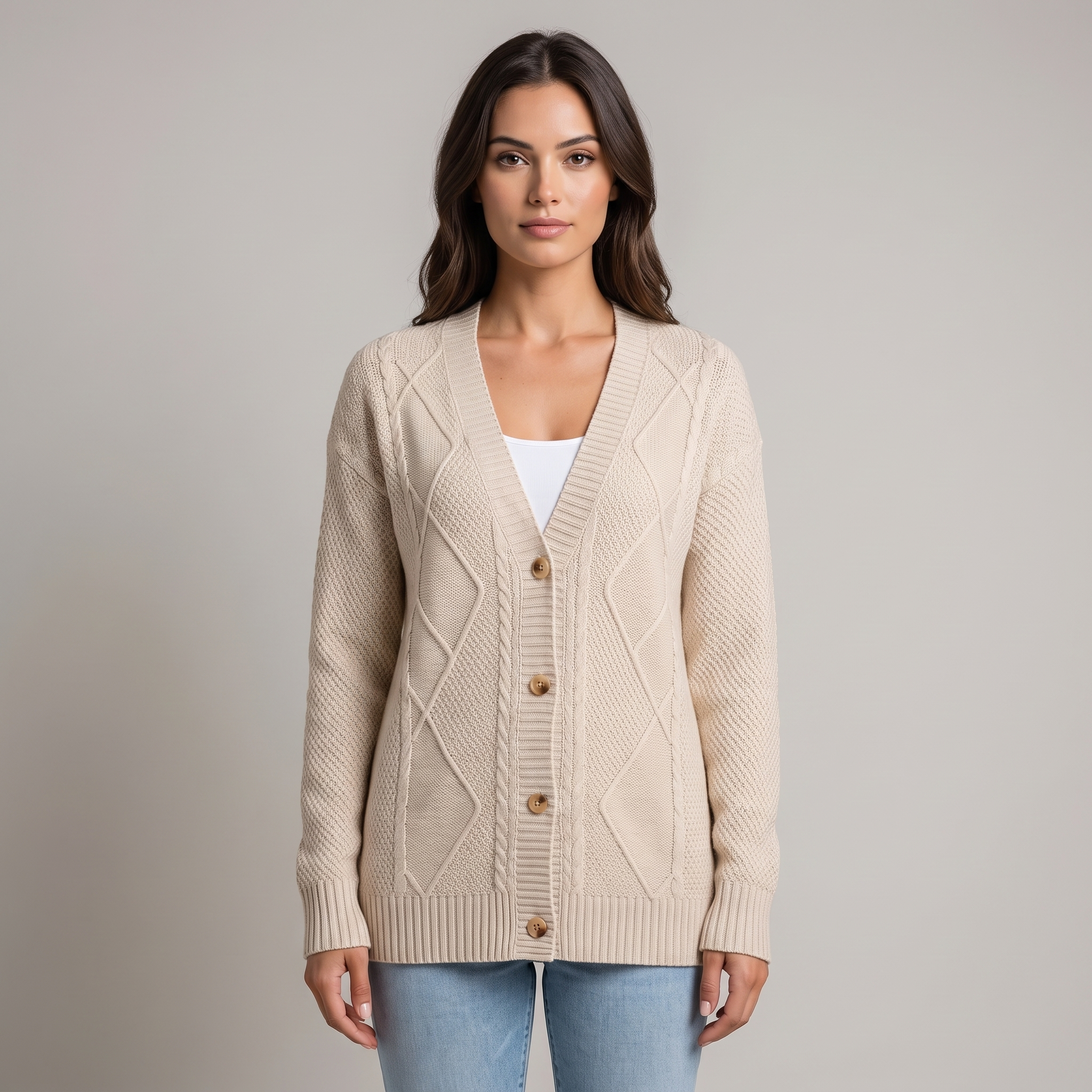 Women’s Long Openwork Cardigan with a V-neck