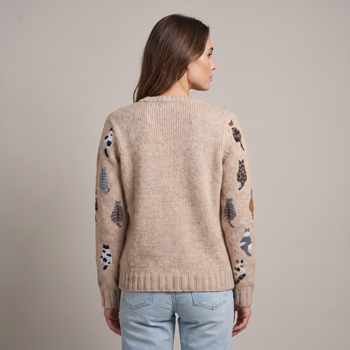 Soft Women’s Cardigan with Cat Pattern and Buttons