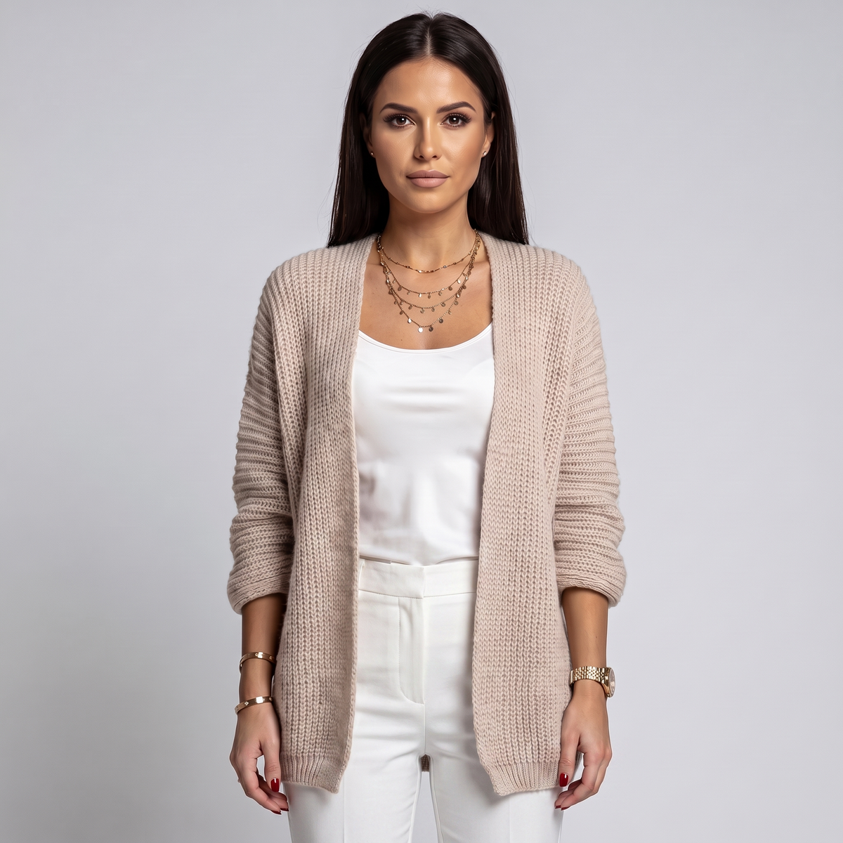 Women’s Soft, Open-Front Cardigan with Wide Sleeves