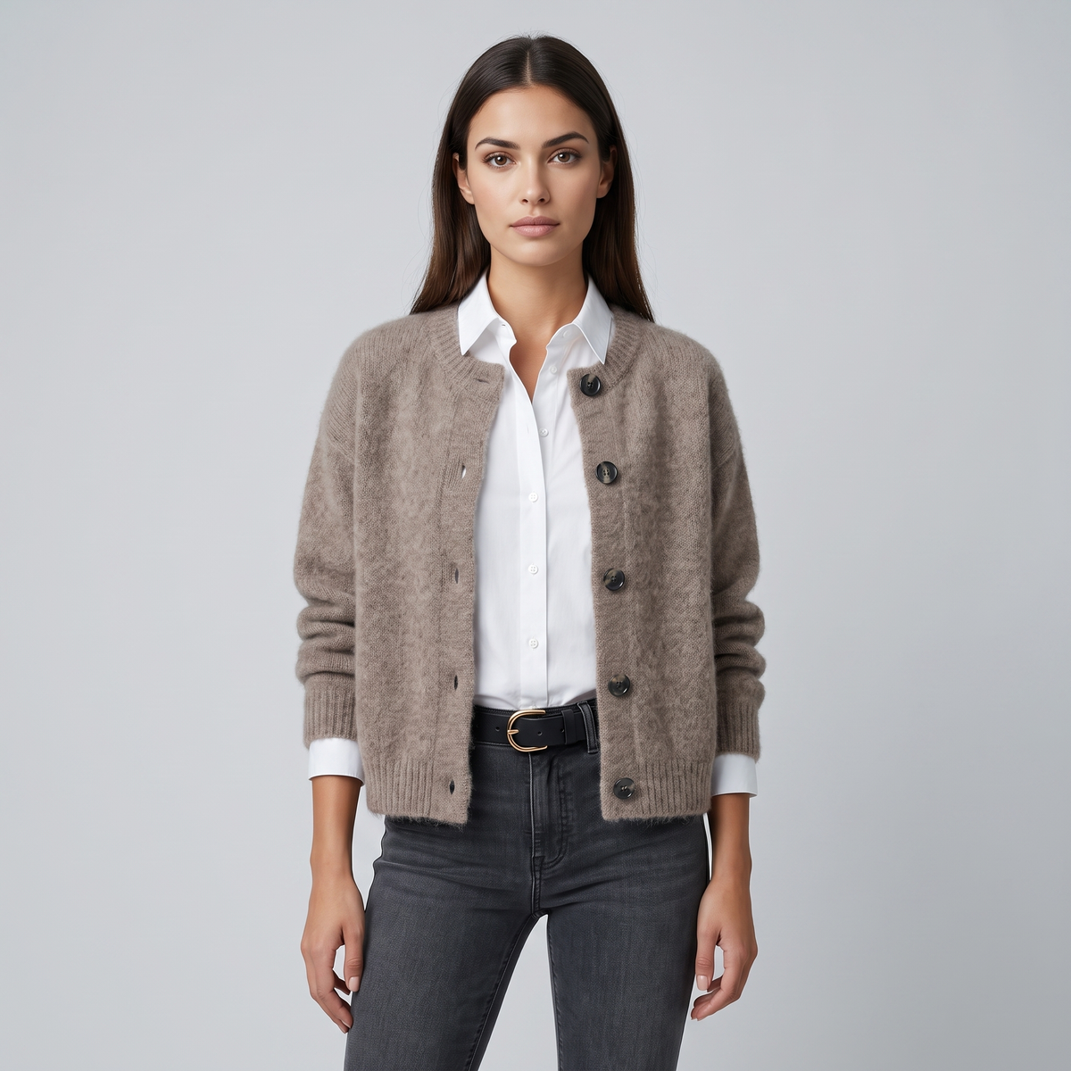 Women’s long-sleeved cardigan with drawstring and patterned print