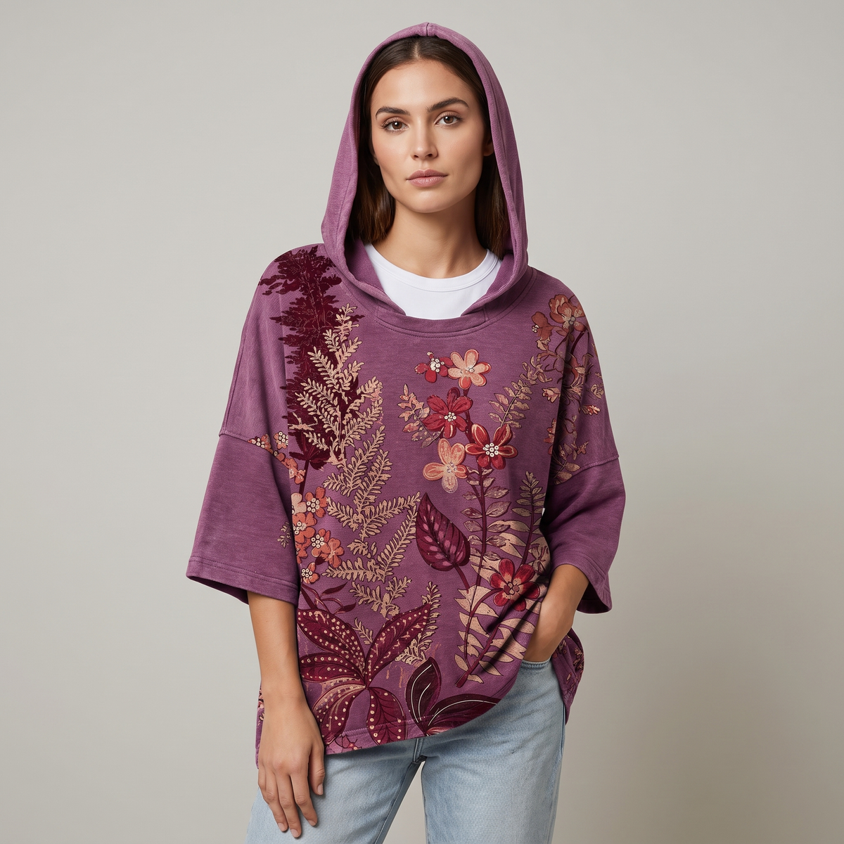 Women’s Floral Print Hooded Sweatshirt