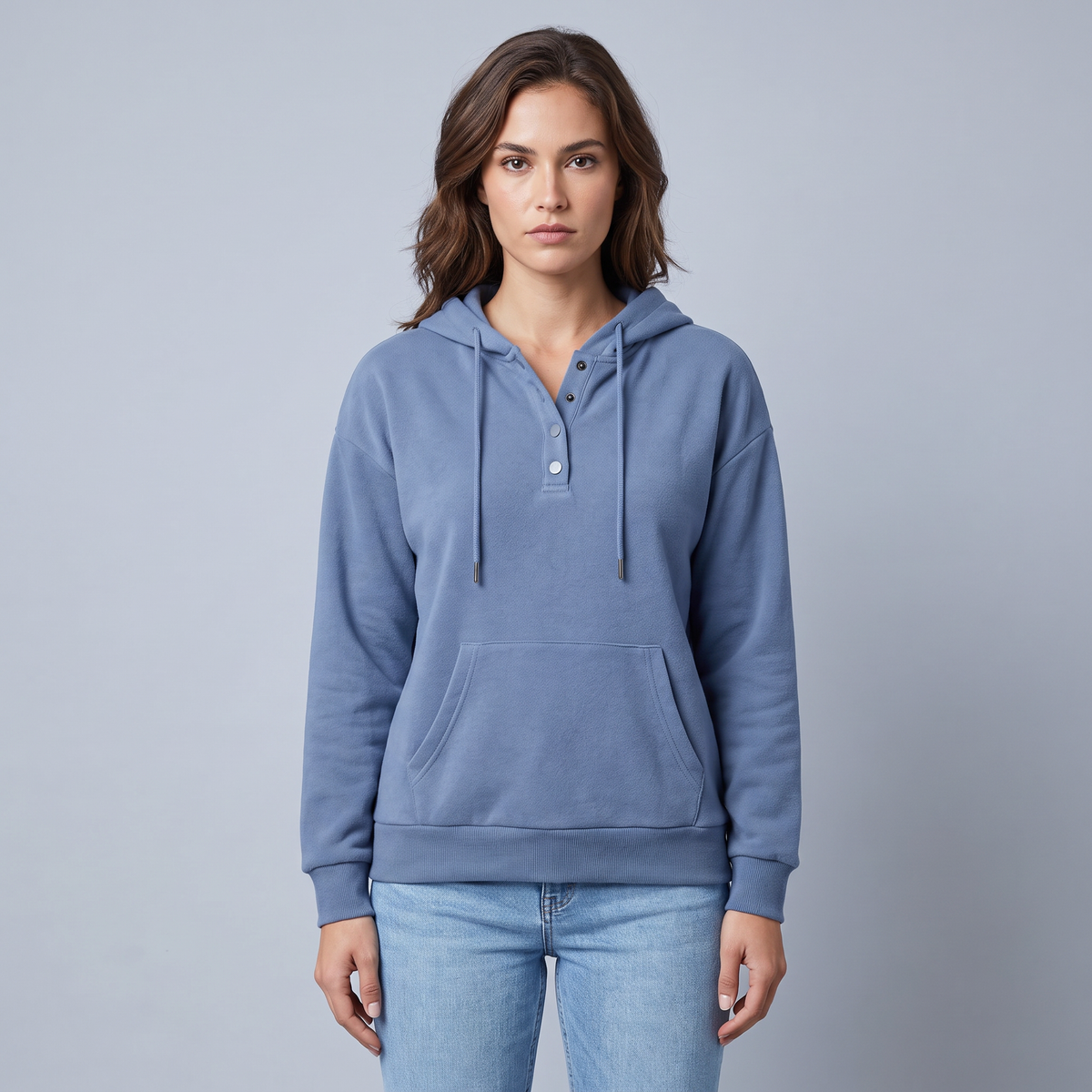 Women’s Hoodie with Hood and Button-Up Collar