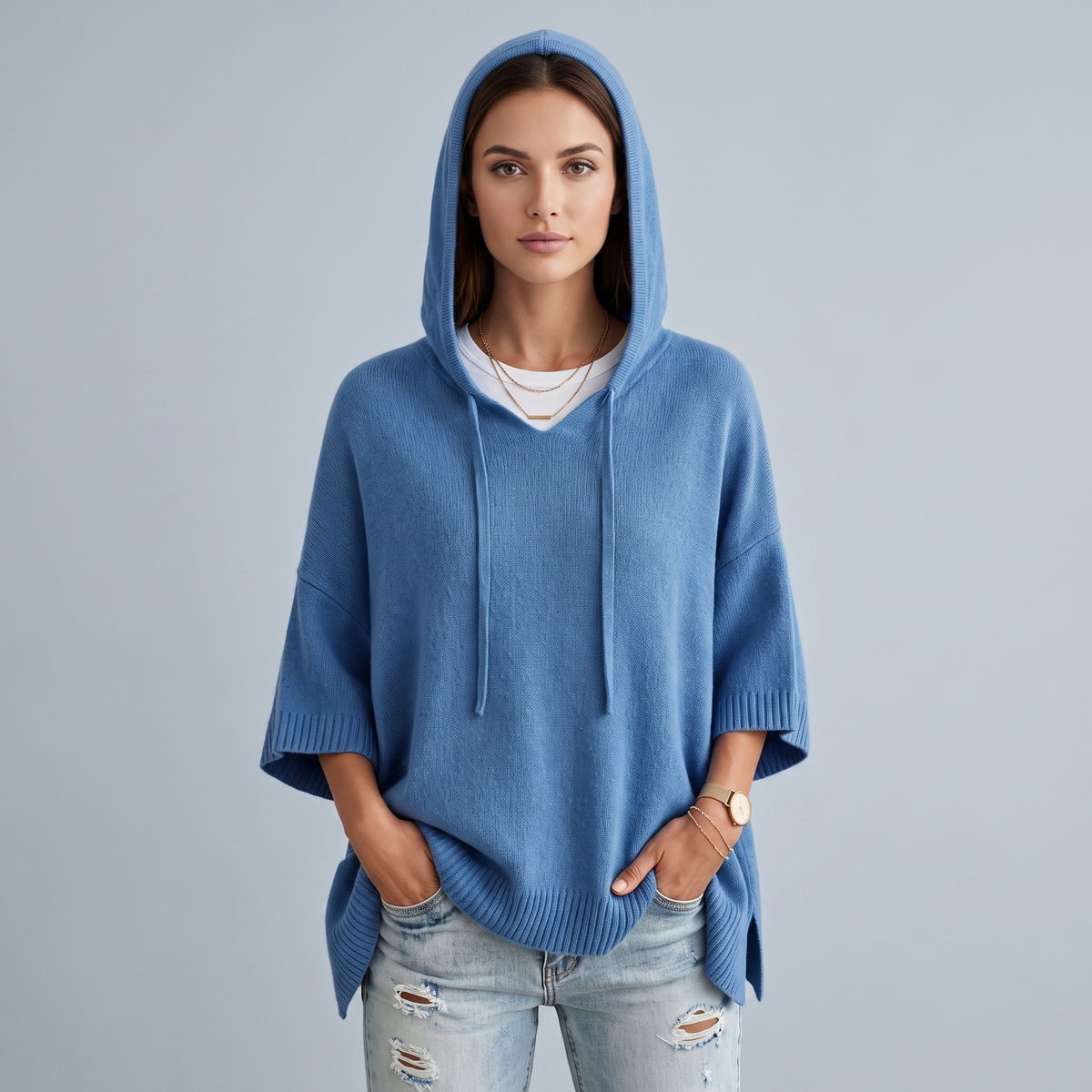 Women’s Hoodie with Hood and Buttoned Collar