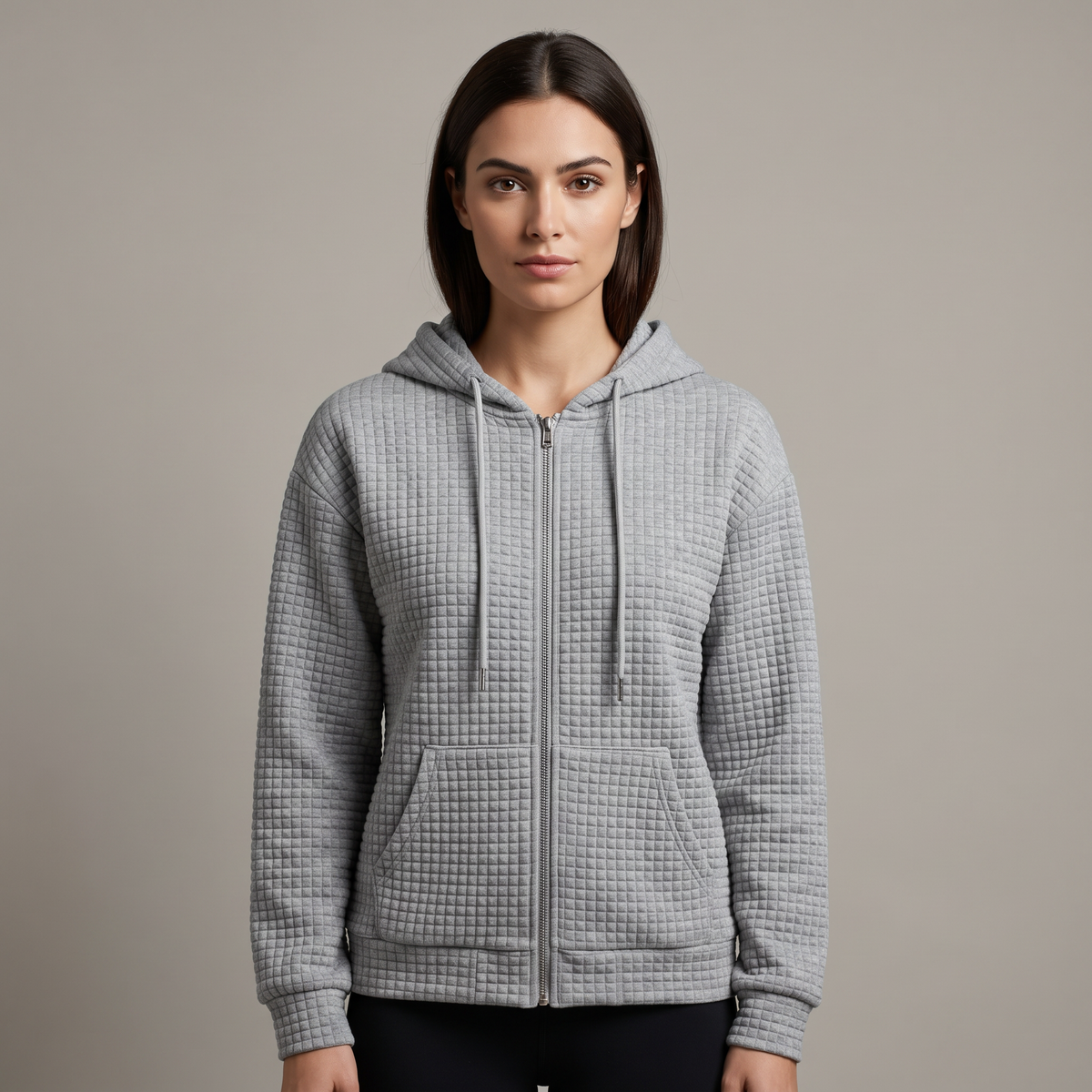 Women’s Zip-Up Hoodie with Hood, in Textured Fabric
