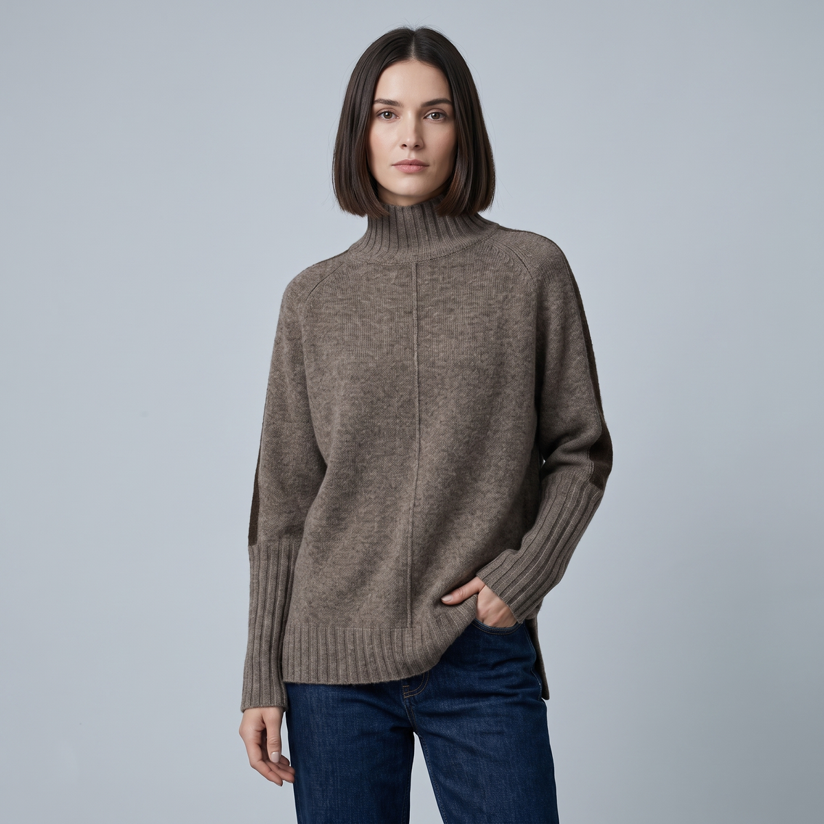 Two-tone oversizedTurtleneck high-neck Sweater  dress