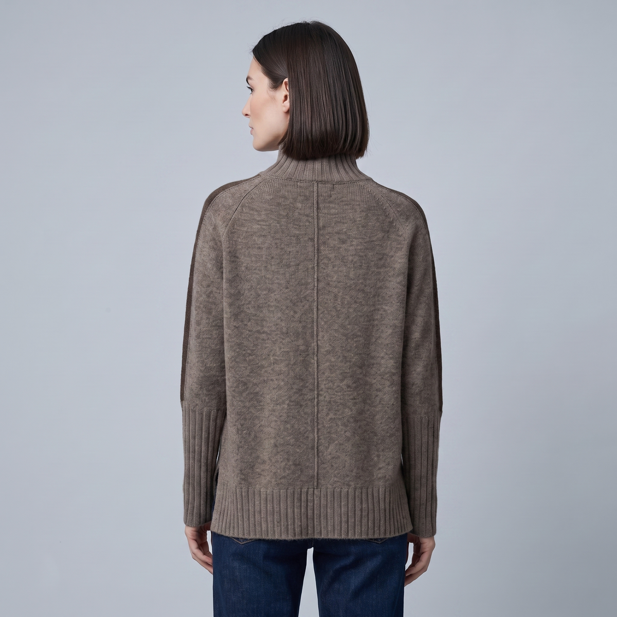 Two-tone oversizedTurtleneck high-neck Sweater  dress