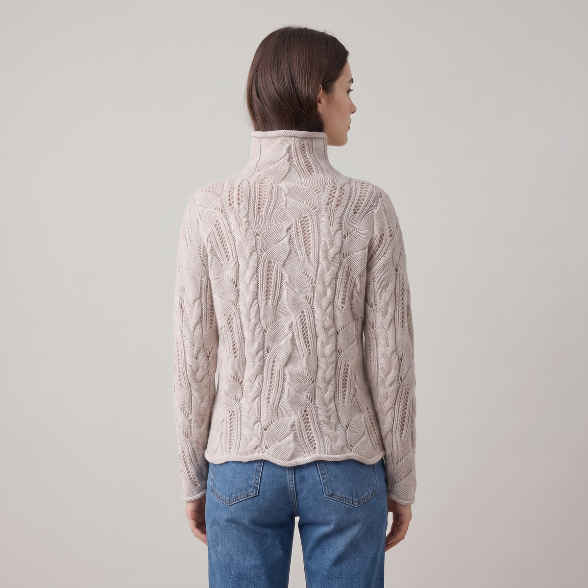 Cable-Knit Openwork Turtleneck Sweater