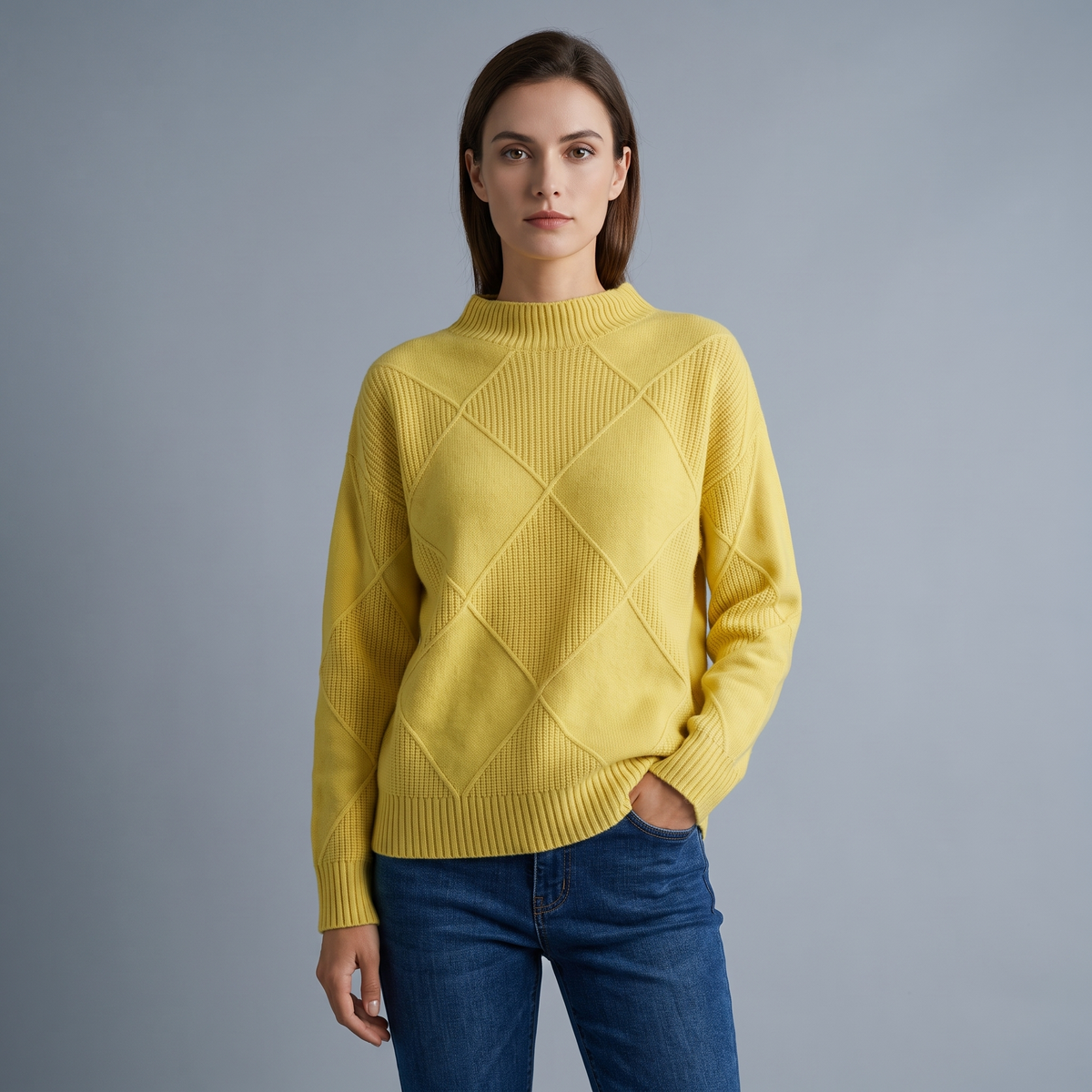 Women’s Turtleneck Sweater with Diamond Pattern