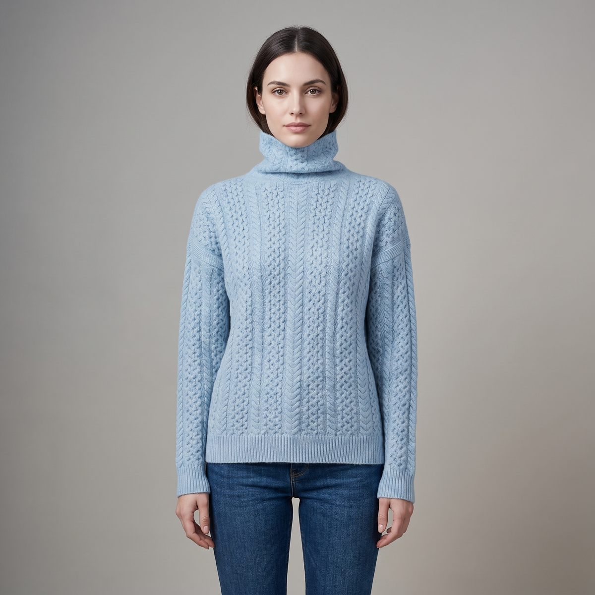 Women’s Turtleneck Sweater with Cable Knit Design