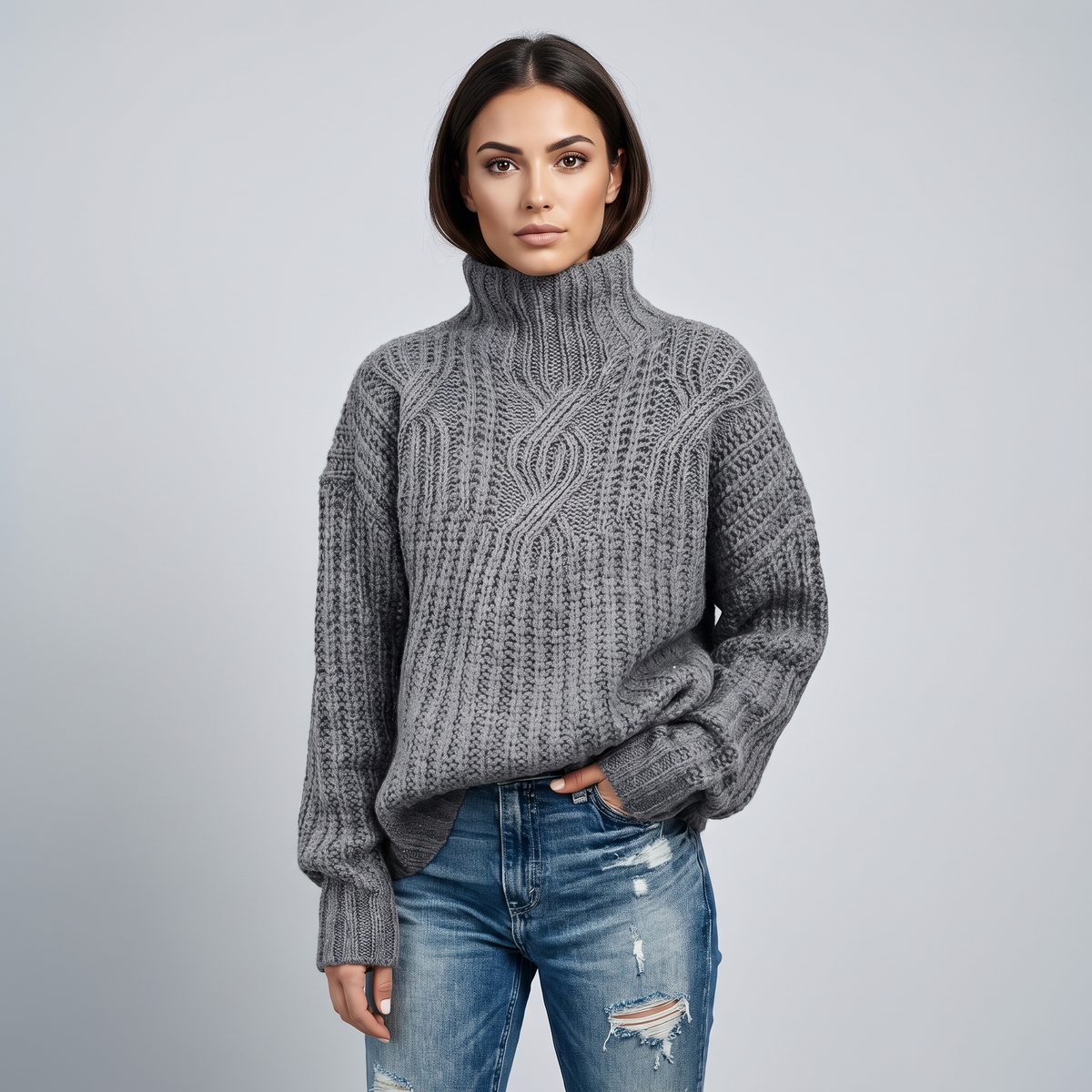 Relaxed-fit cable-knit roll-neck Sweater