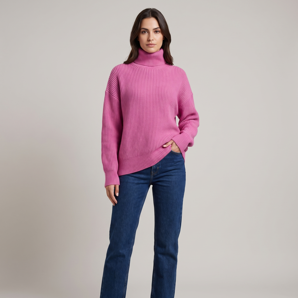 Women's Oversized Turtleneck Sweater with High Neck