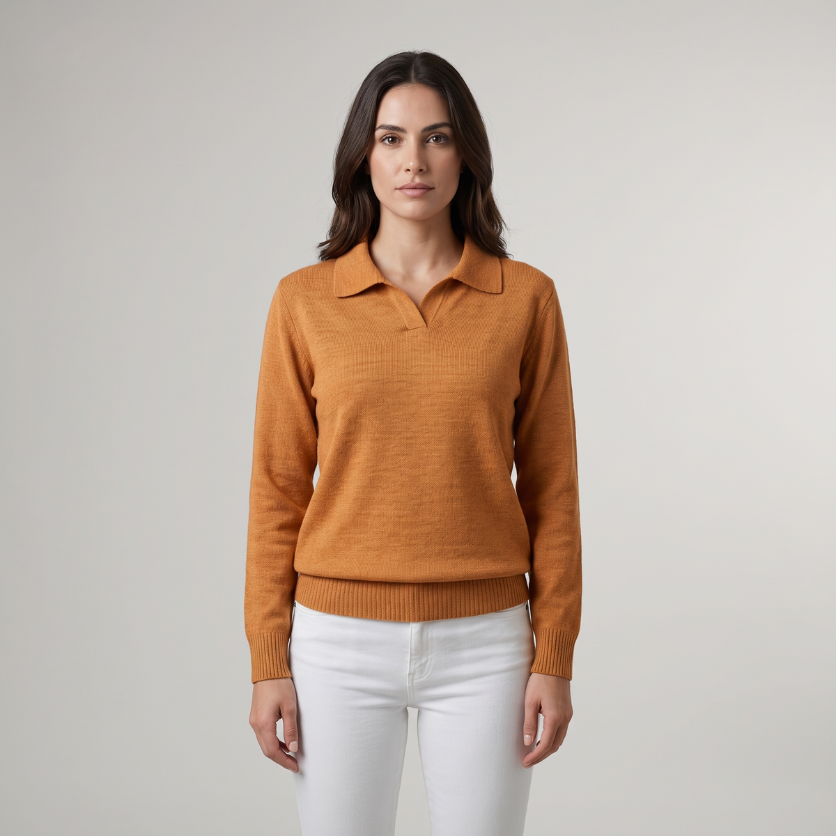 Women's Open-Neck Sweater with Ribbed Cuffs