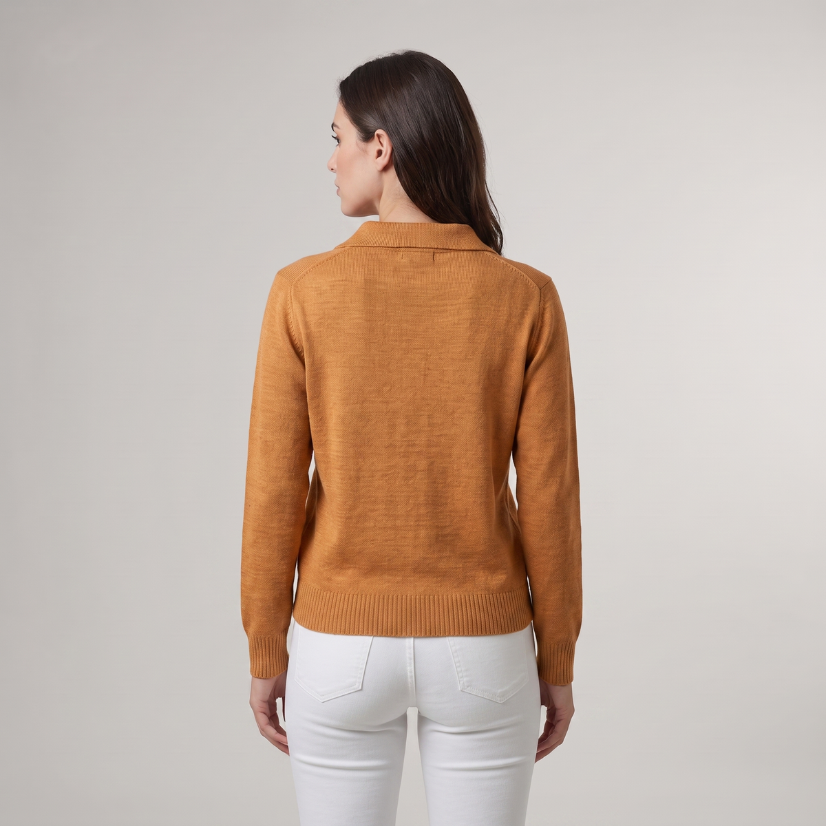 Women's Open-Neck Sweater with Ribbed Cuffs