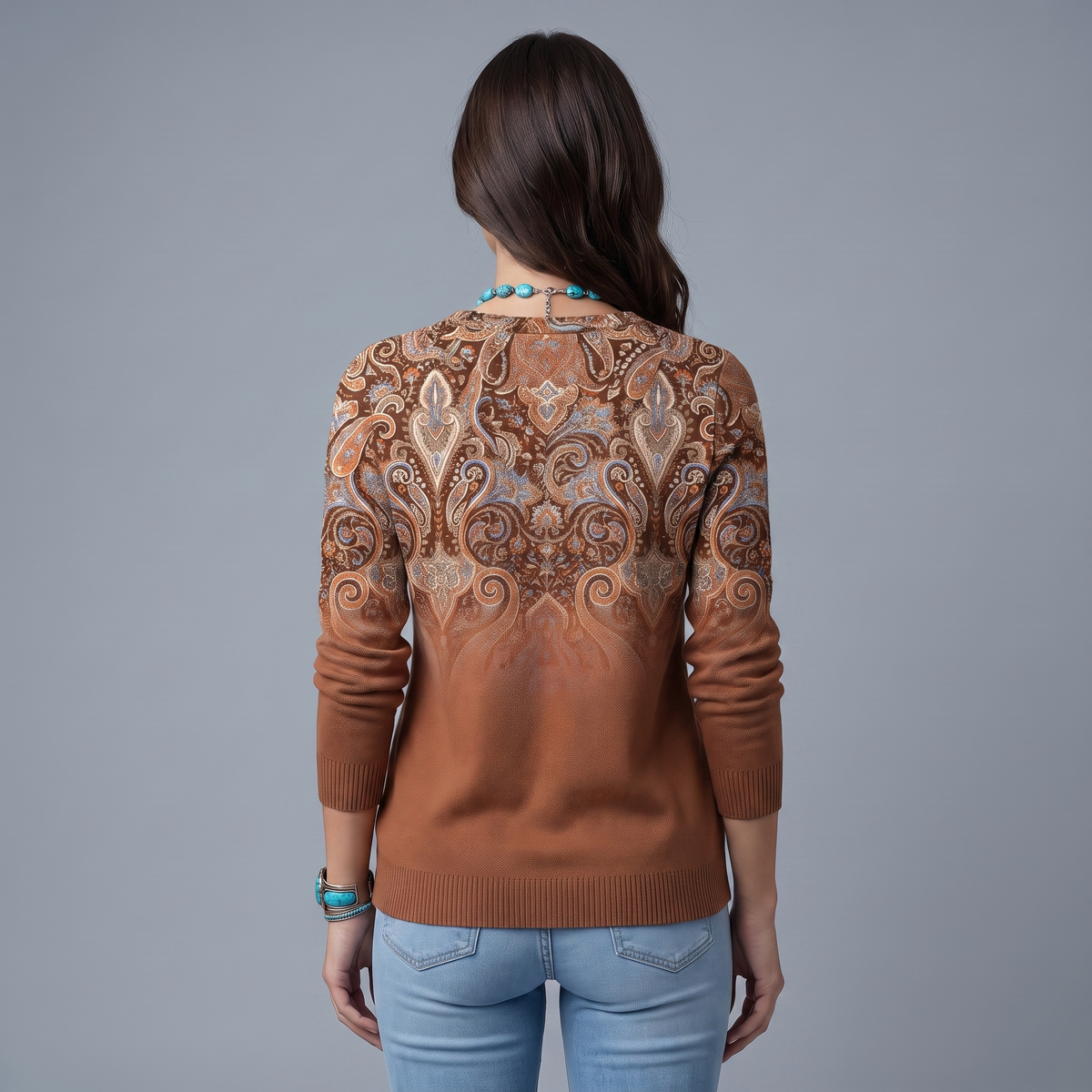 Women's V-Neck Printed Sweater, Regular Fit