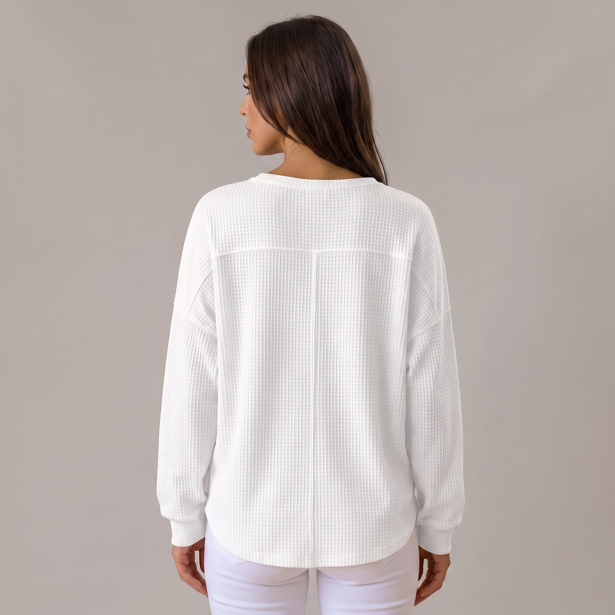 Women's Oversized Waffle Sweater with Button Placket