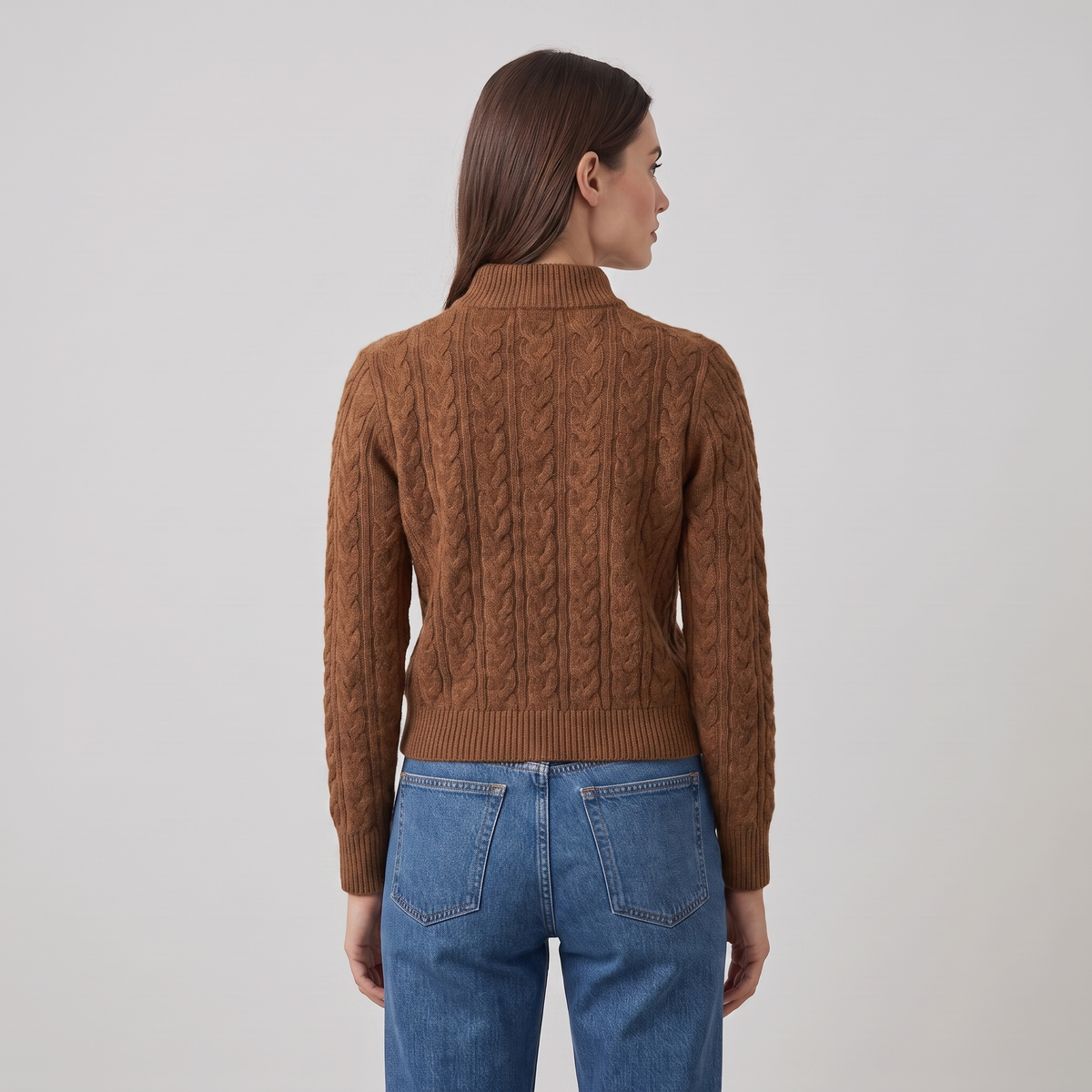 Women's Cable-Knit Sweater with Buttoned Neckline, Slim Fit