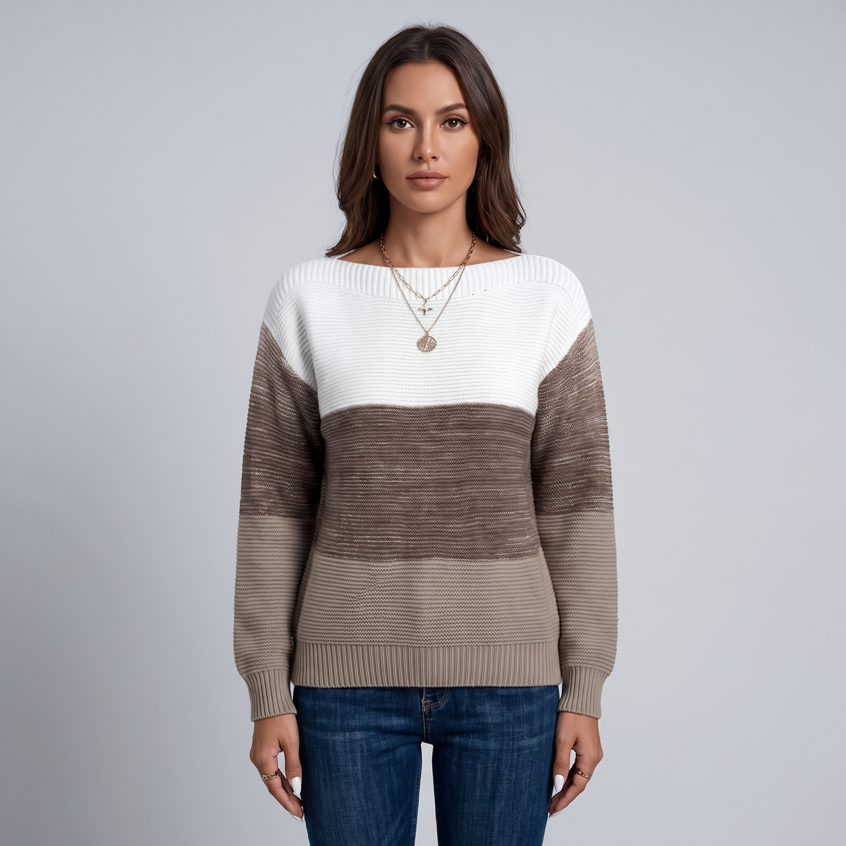Women's Oversized Lightweight Ombré Crew-Neck Sweater