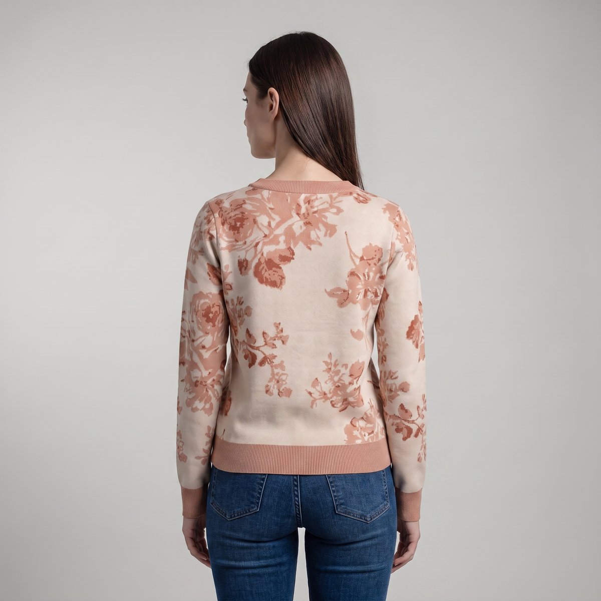 Women's Boxy Floral Jacquard Crew-Neck Sweater