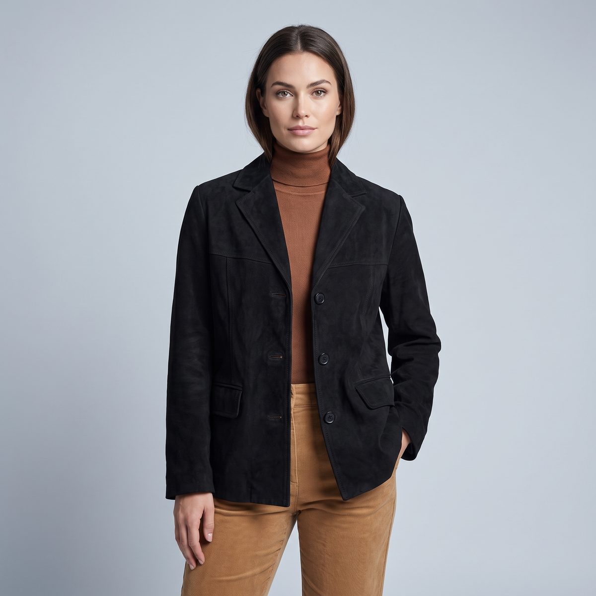 Elegant Fitted Leather Blazer
