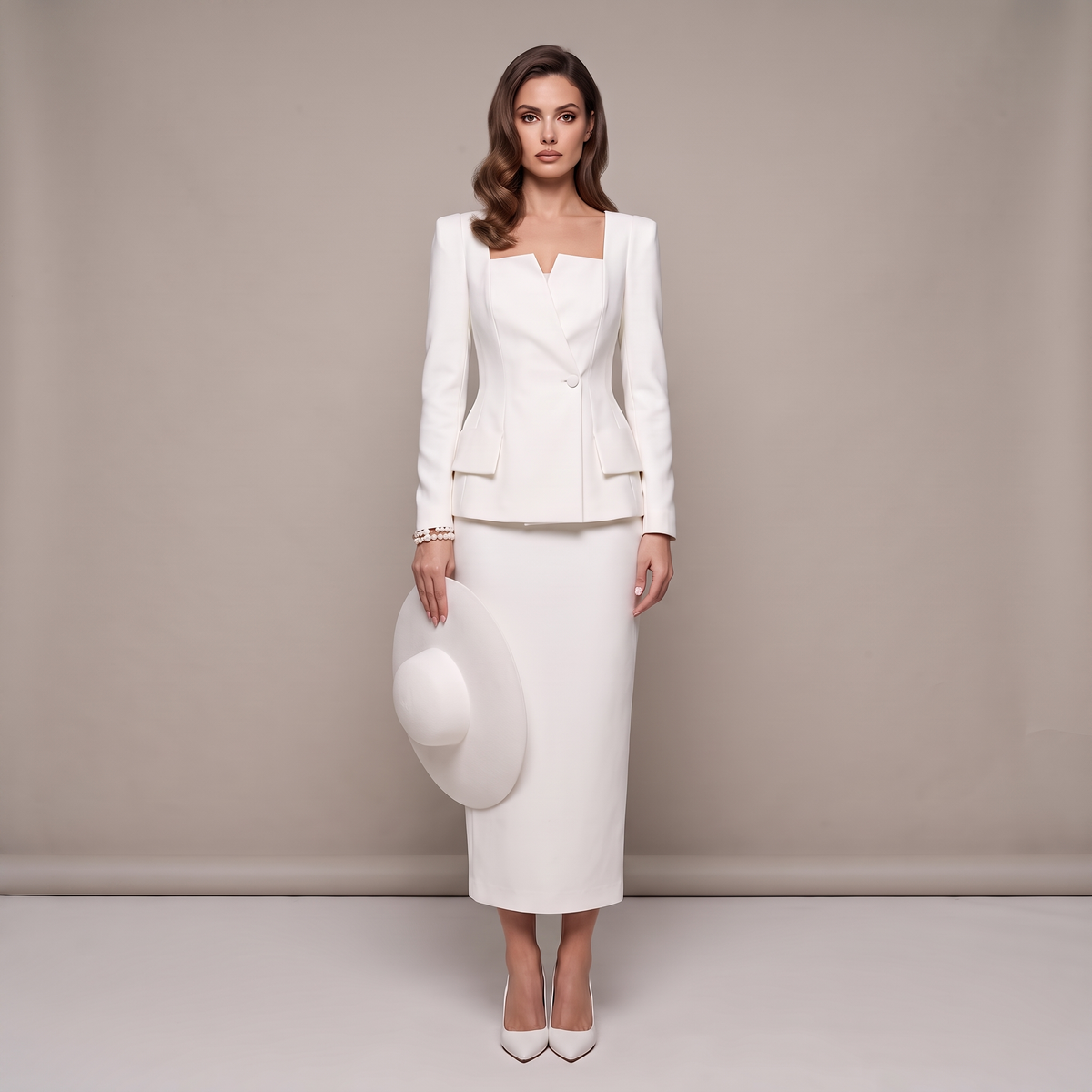 Women’s Suit With Long-Sleeved Top and Midi Skirt