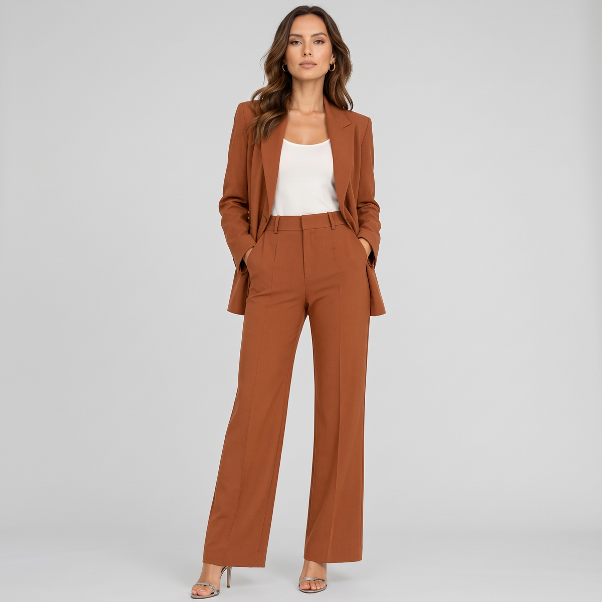 Women’s Suit with Structured Blazer and High-Waisted Trousers