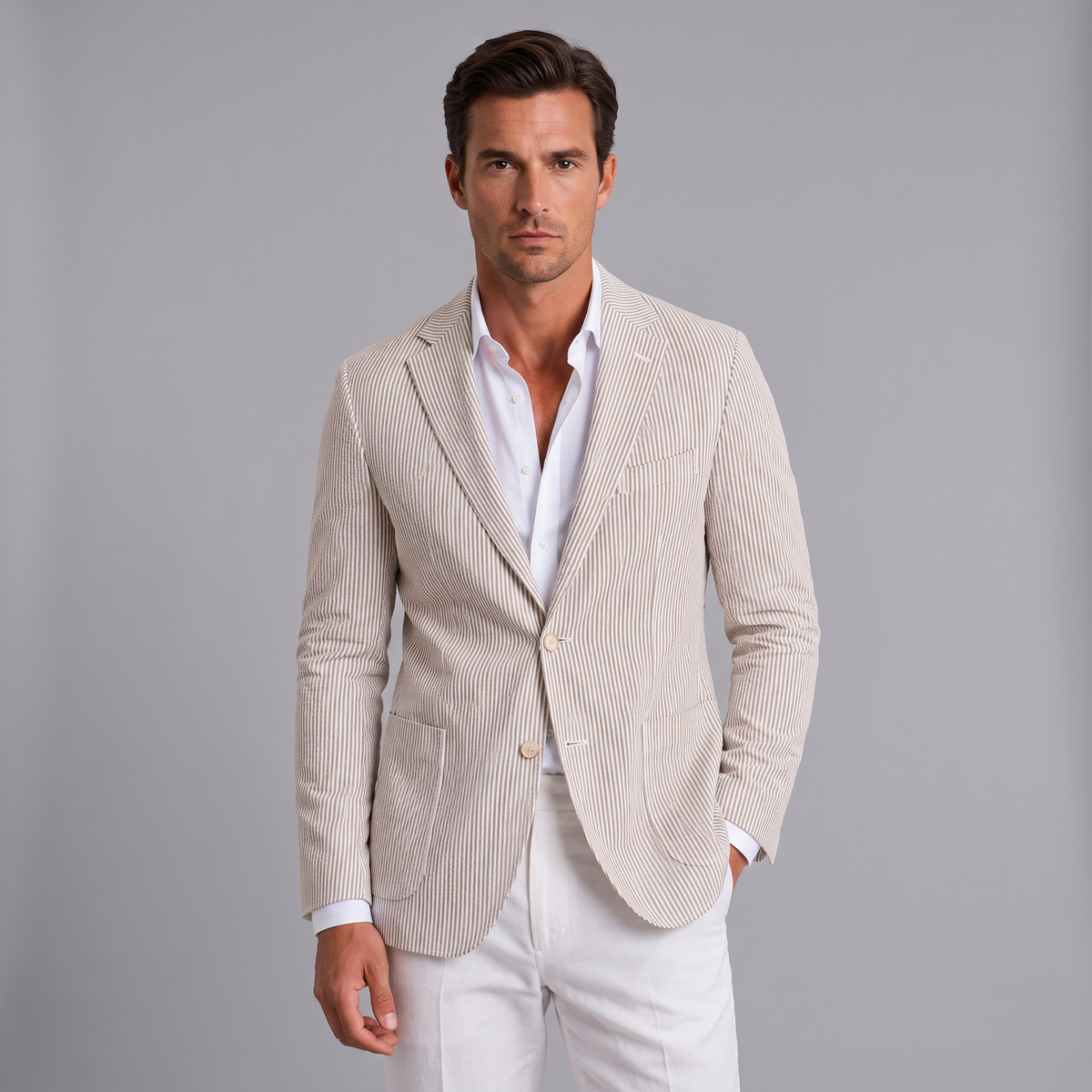 Men’s Seersucker Striped Blazer with Classic Lapels