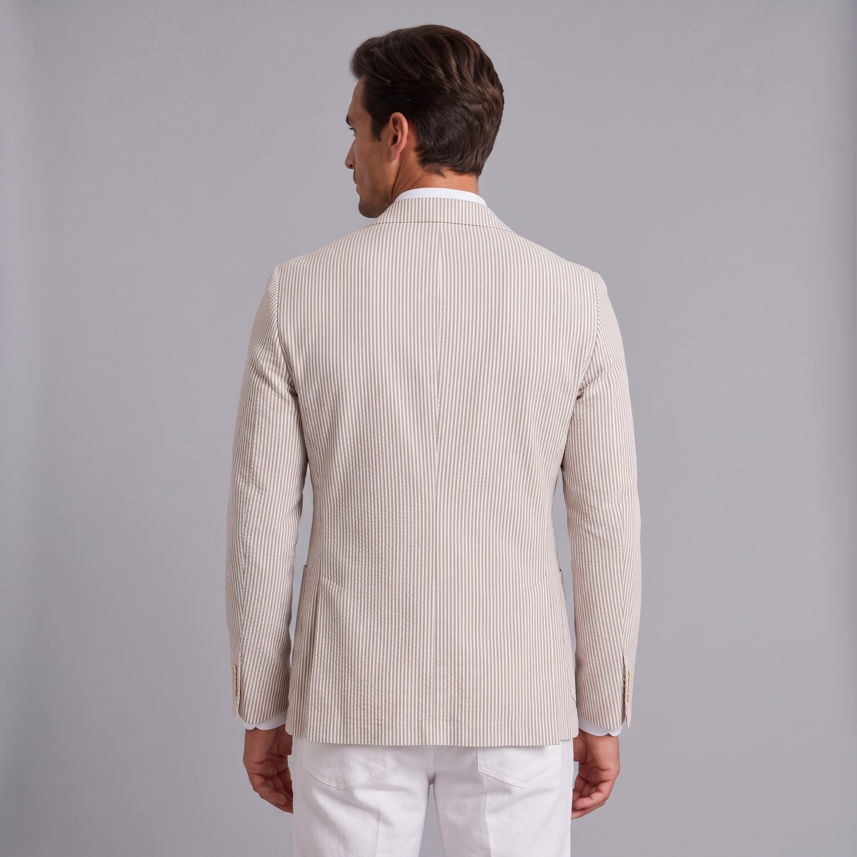 Men’s Seersucker Striped Blazer with Classic Lapels