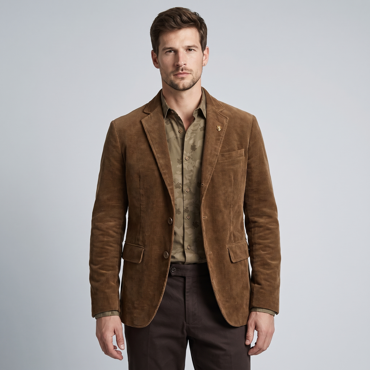 Men’s Ribbed Velvet Blazer with Elbow Patches