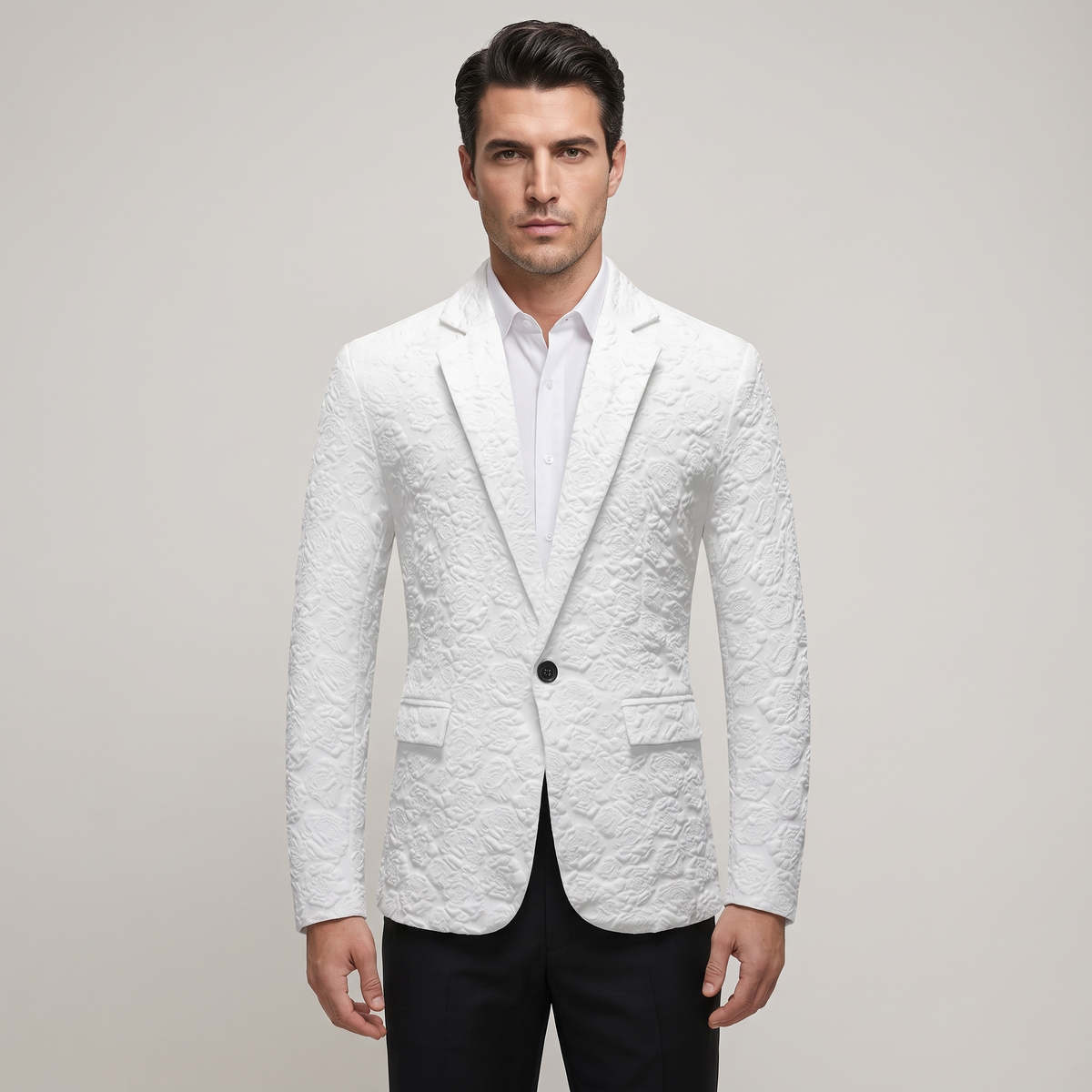 Men’s Slim-Fit Blazer with Embossed Rose Pattern
