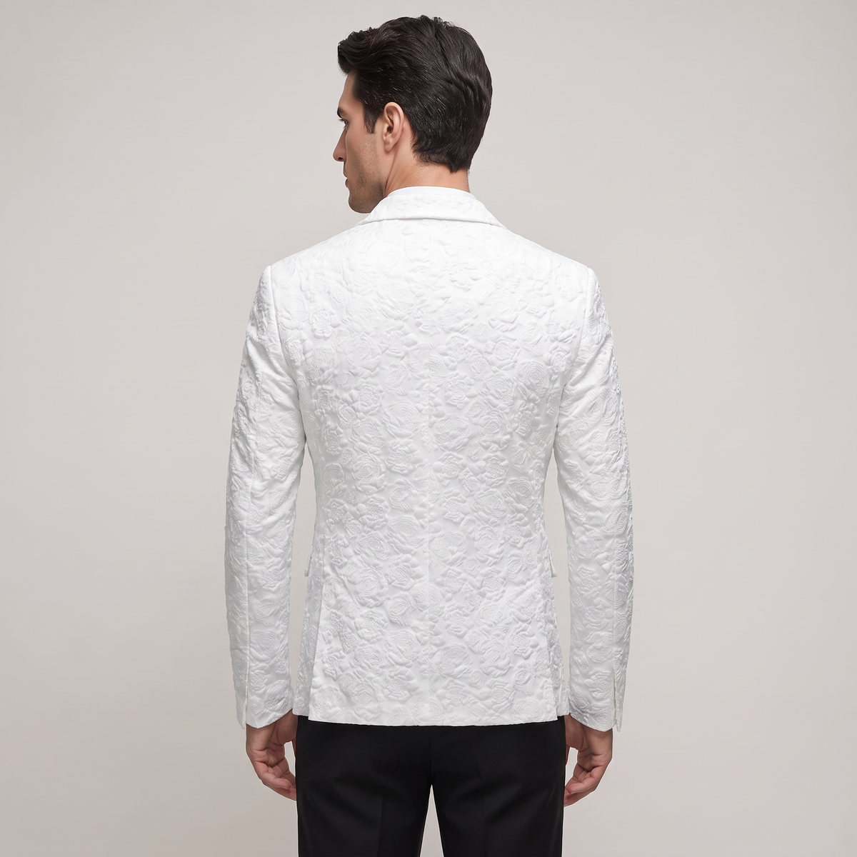 Men’s Slim-Fit Blazer with Embossed Rose Pattern