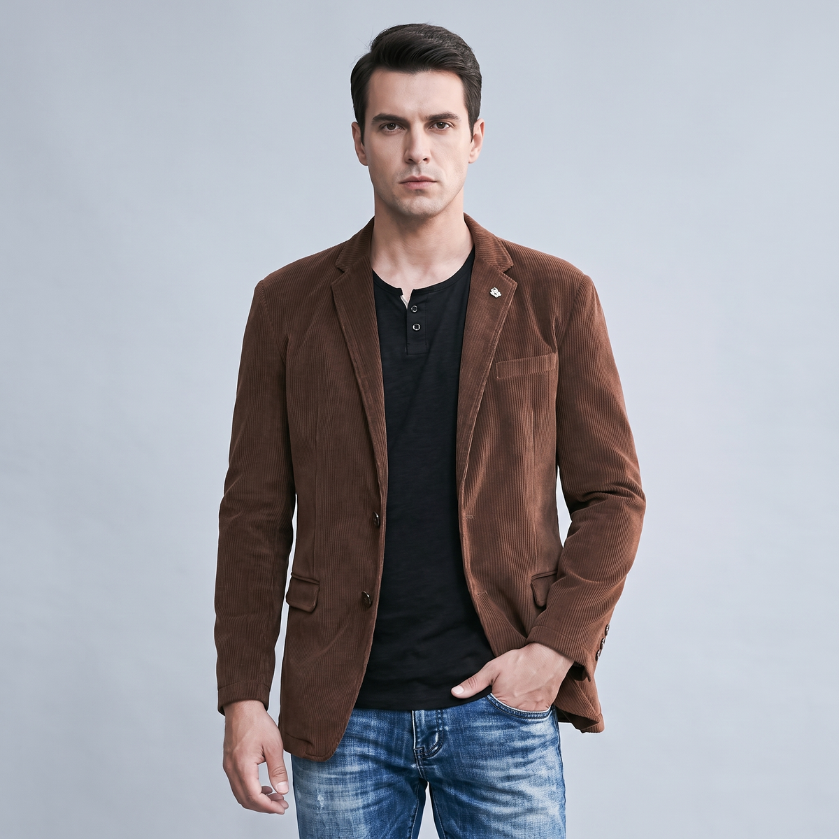 Men’s Ribbed Velvet Blazer with Elbow Patches