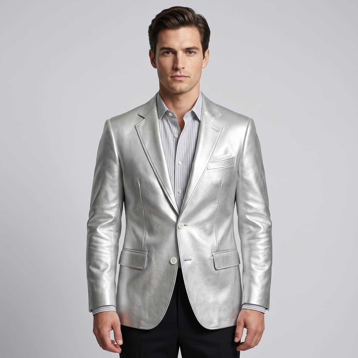 Men’s Slim-Fit Silver Metallic Blazer