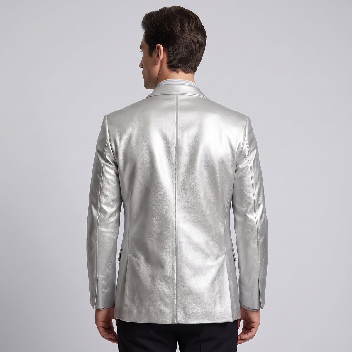 Men’s Slim-Fit Silver Metallic Blazer